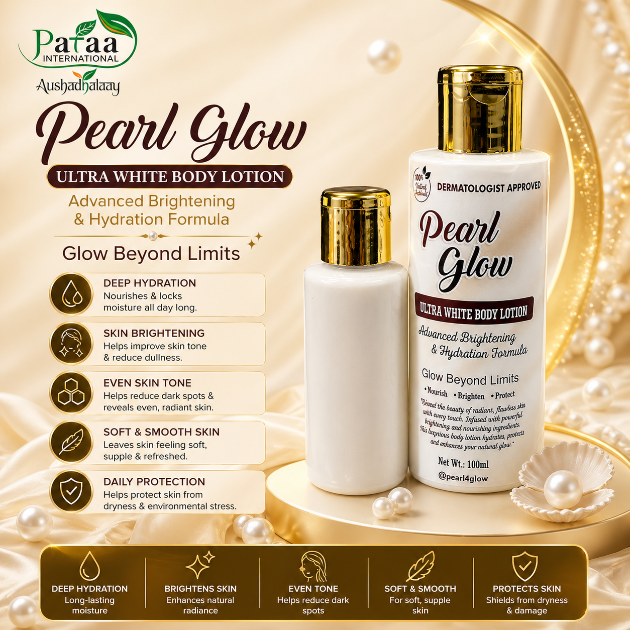 Pearl Glow Ultra White Body Lotion | Skin Brightening & Hydrating Body Lotion | Deep Moisturizing, Even Tone, Glowing Skin | For Men & Women