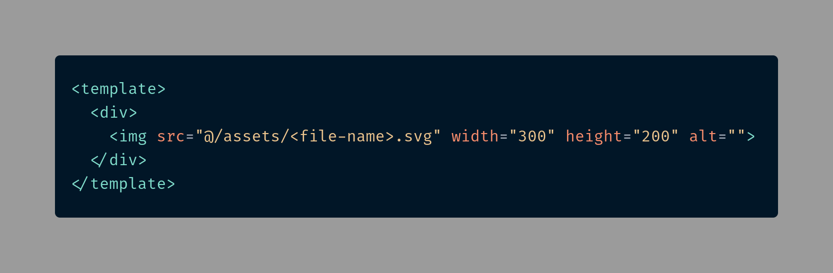 Embedding an external svg as an image element in a Vuejs template