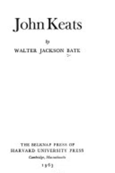 John Keats by Walter Jackson Bate — book cover