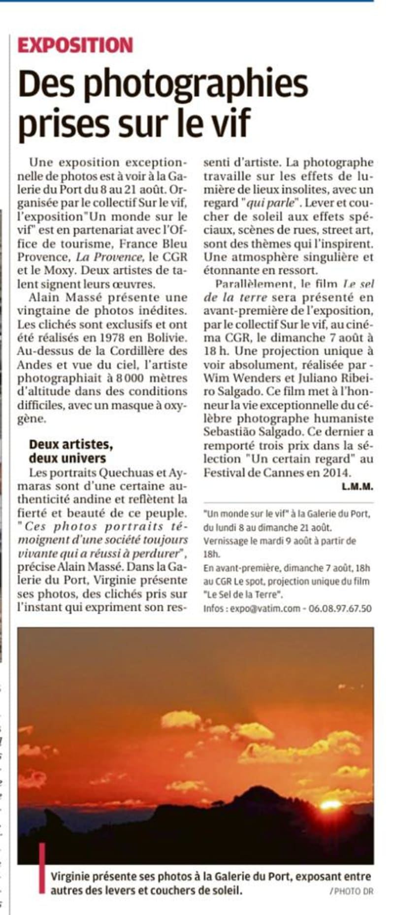 Article La Provence — Des photographies prises sur le vif — Mirror Mokili août 2022