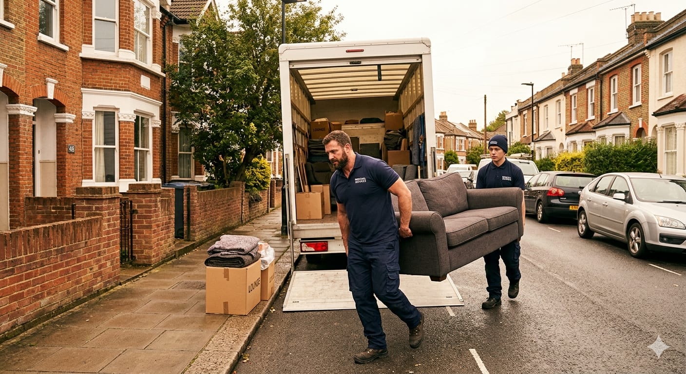 Professional movers carefully loading furniture