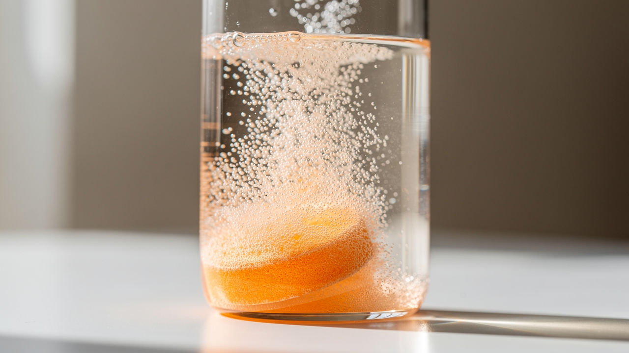 Färska röda paprikor, apelsinklyftor och svarta vinbär på linnetyg som naturliga C-vitaminkällor