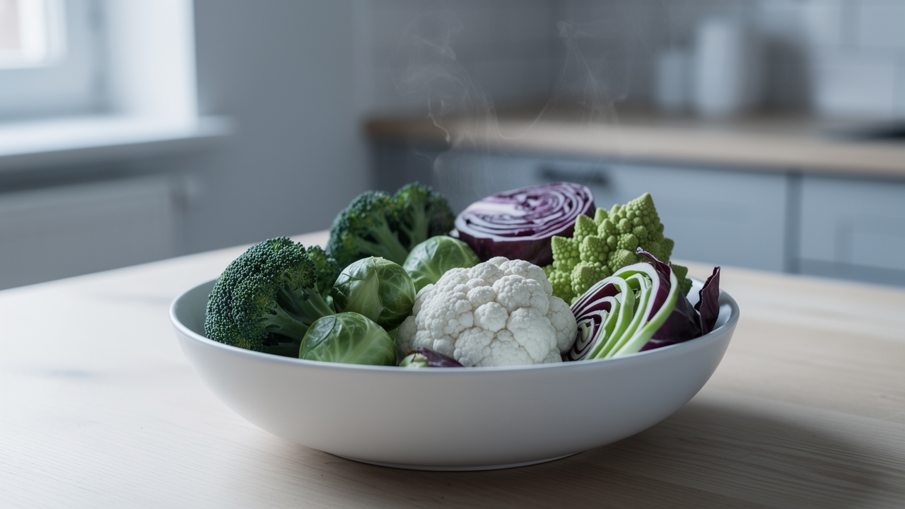 Färsk broccoli och broccoligroddar på en skärbräda