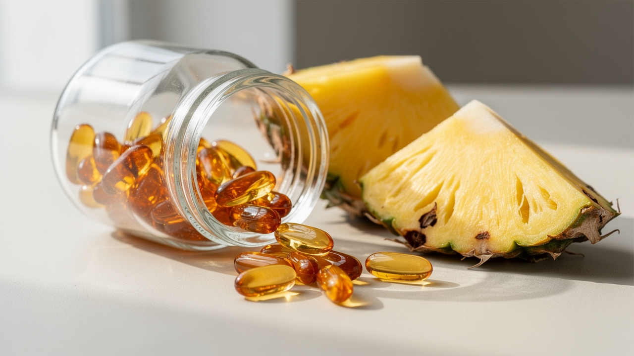 Färsk ananas uppskuren på en träskärbräda i naturligt dagsljus