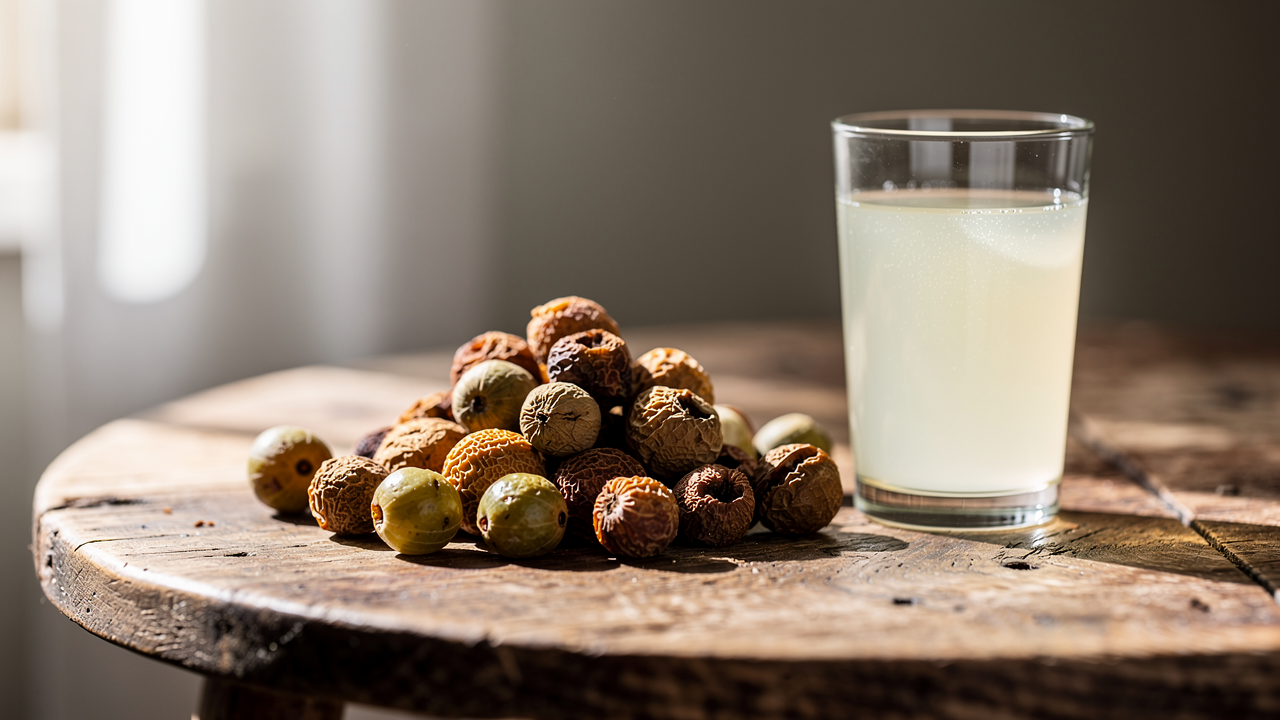 Färska amla (indisk krusbär) på en träskiva