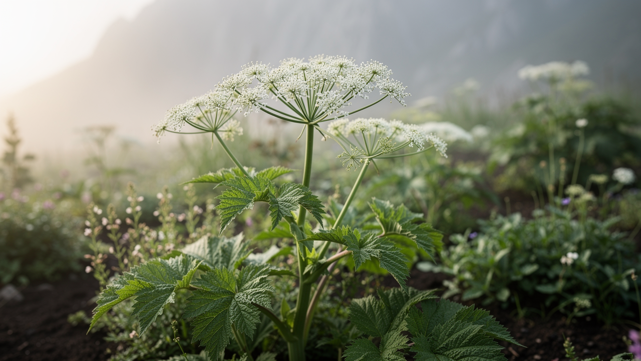 Torkade skivor av dong quai-rot (Angelica sinensis) på en stenyta