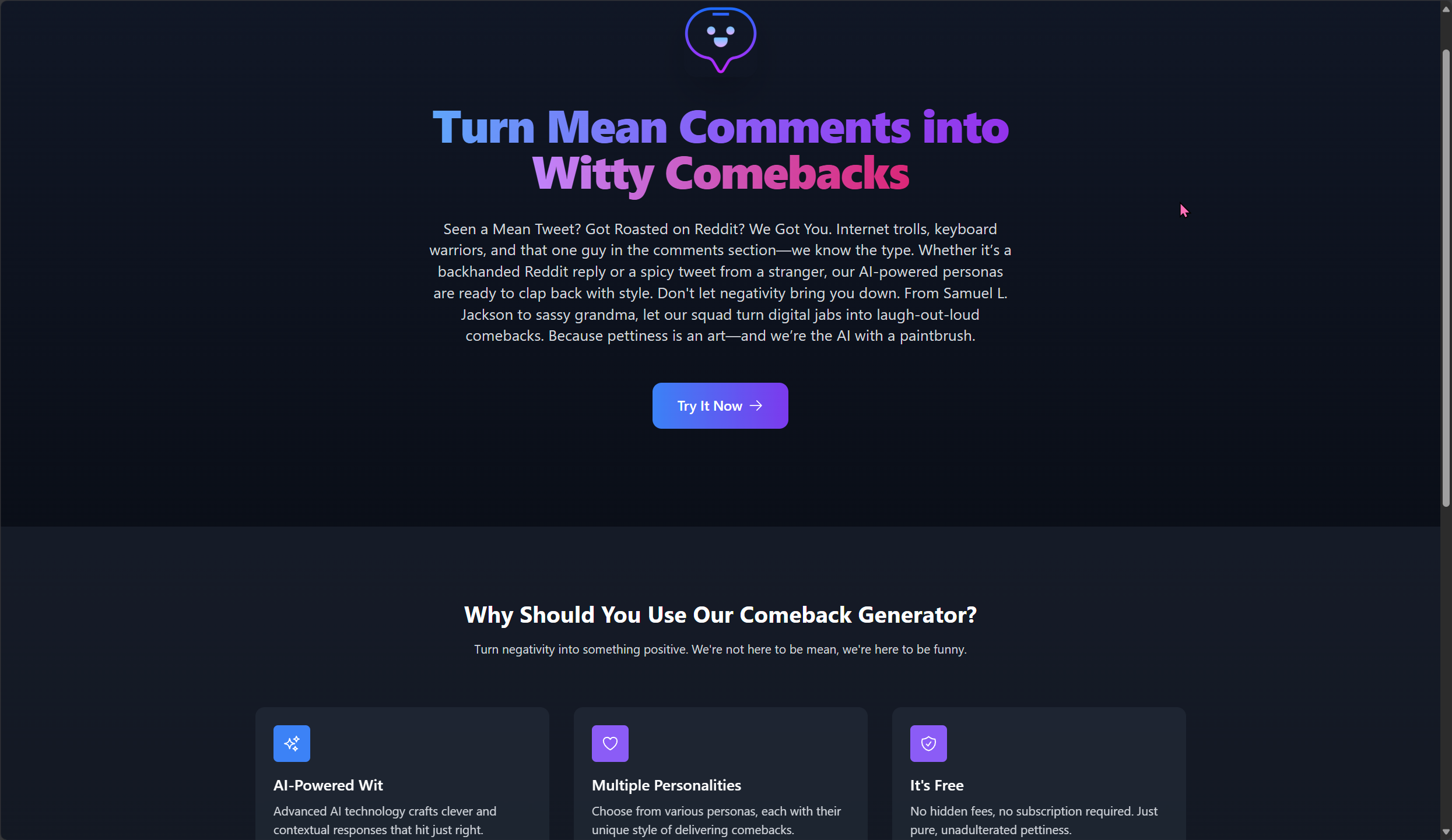 Comeback AI Homepage