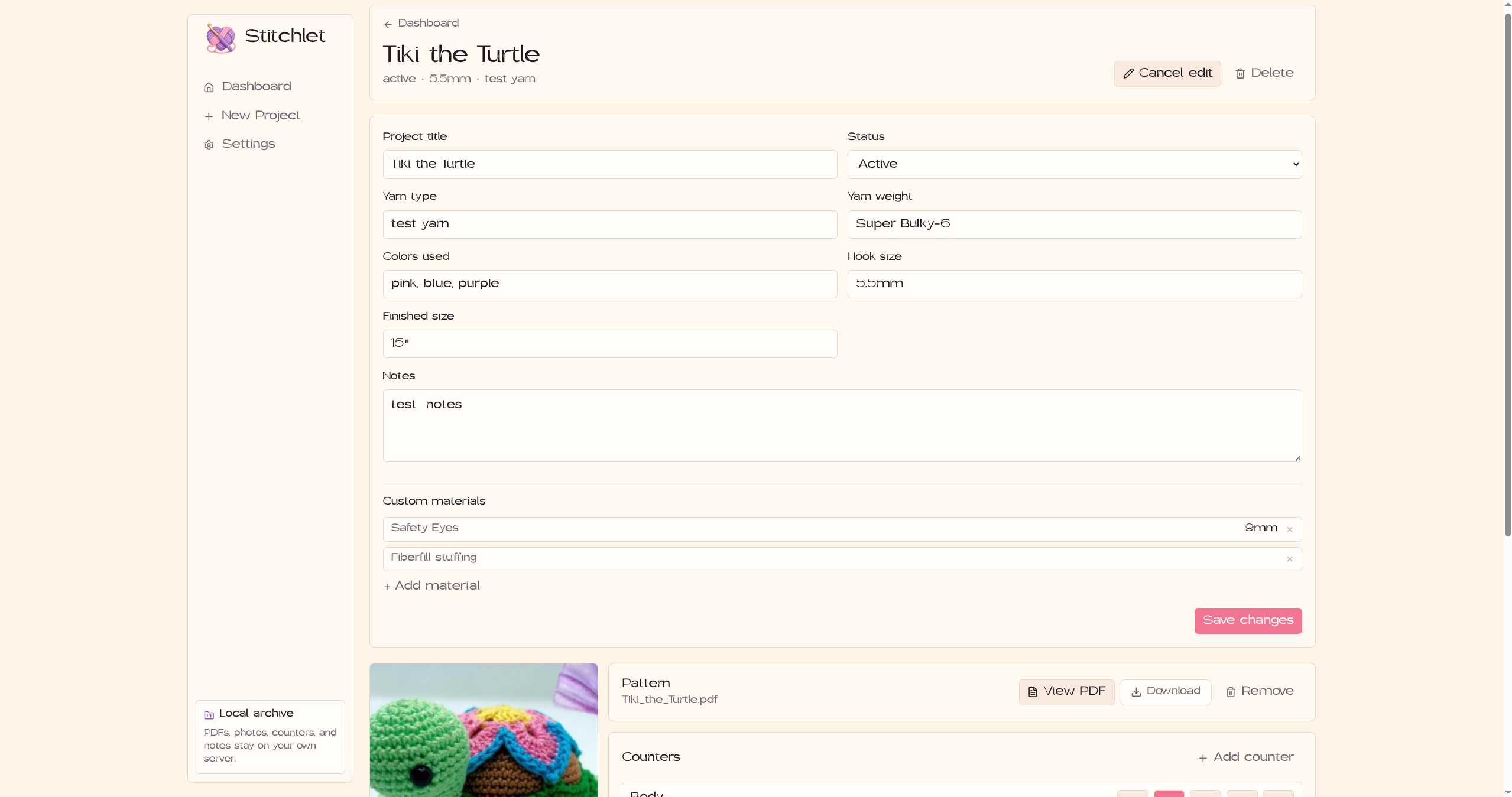 Stitchlet Edit Project Page