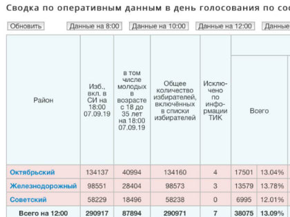 За четыре часа выборы в Улан-Удэ посетили 13% избирателей