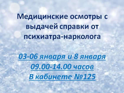 График работы РНД в новогодние праздники.