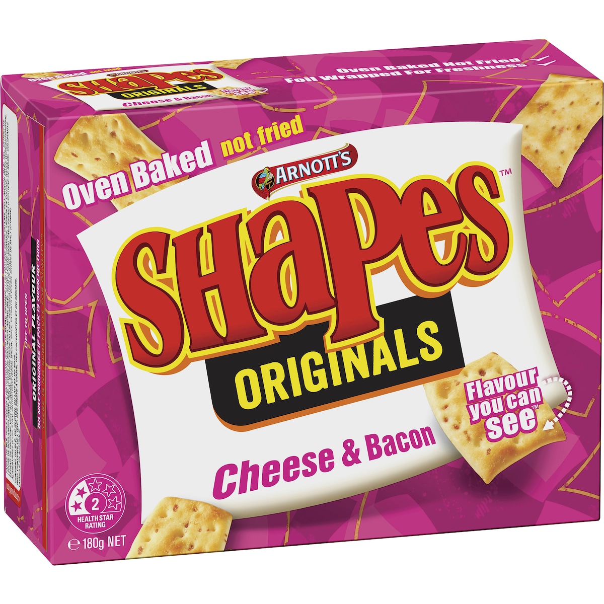 Arnott's Shapes Cheese & Bacon Cracker Biscuits 180g Background Image