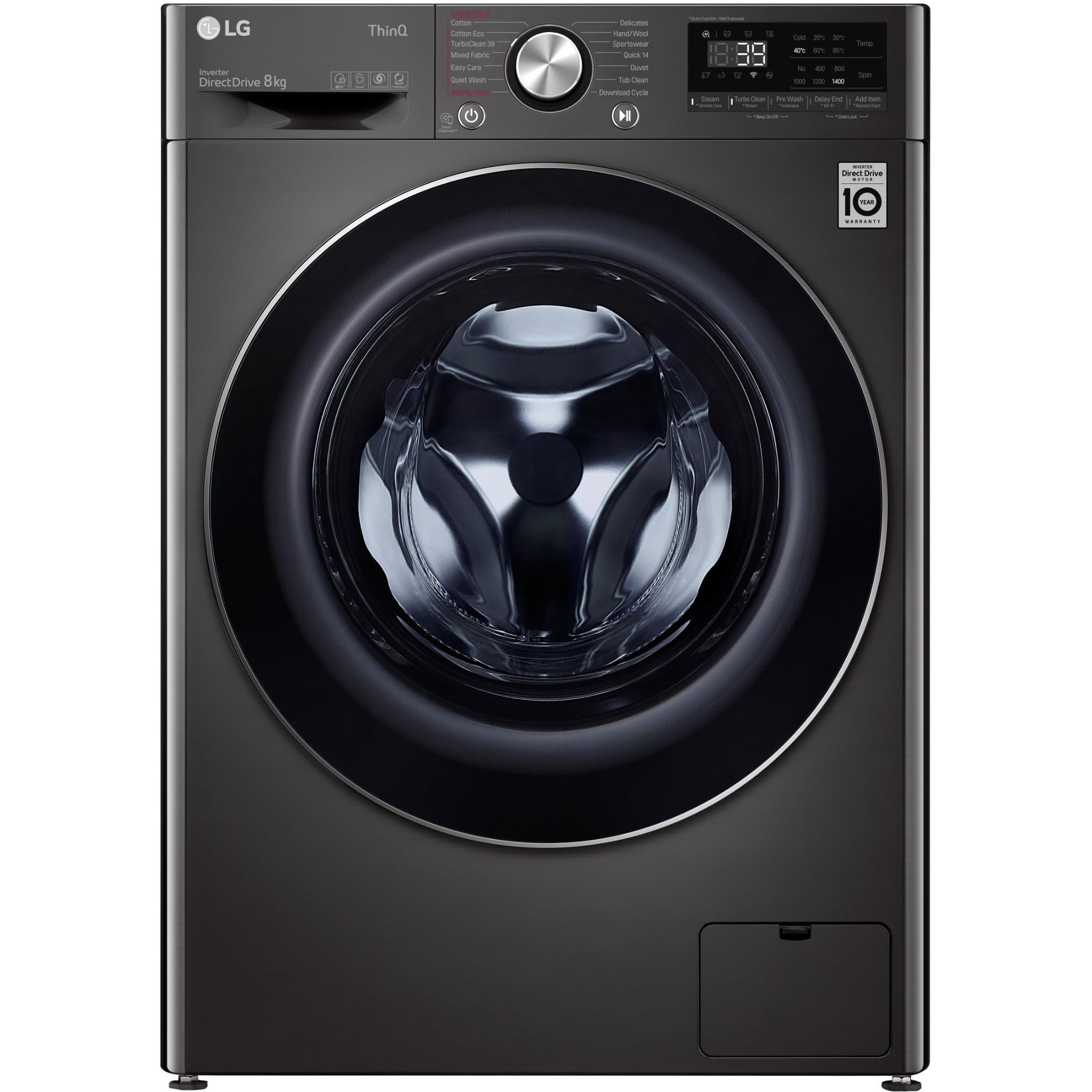 LG WV9-1408B Series 9 8kg Front Load Washing Machine (Black Steel) Background Image