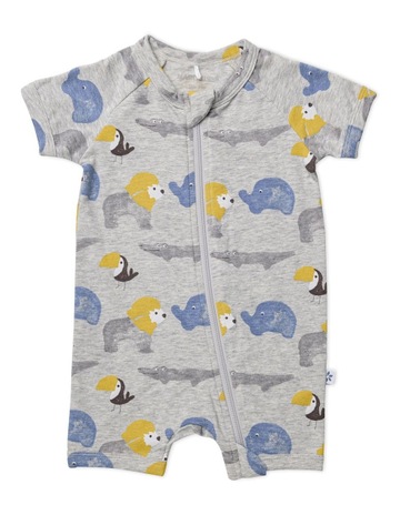 Short Sleeve Zip Romper in Grey Background Image