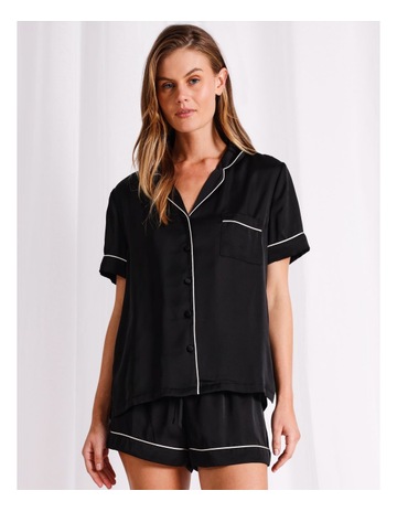Signature Satin Short Sleeve Pyjama Set in Black Background Image