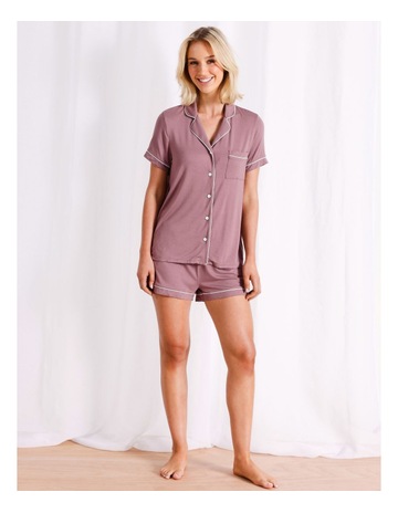 Pure Comfort Bamboo Short Sleeve Pyjama set in Brown Background Image