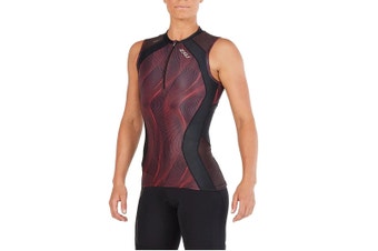 2XU Women's Compression Tri Singlet - Black/Red Background Image