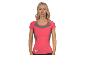 2XU Women's Base compression S/S Top - Tangerine / Grey Background Image