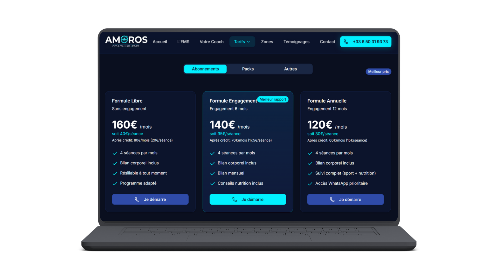 Page tarifs et abonnements coaching sportif — design Aurea Agency