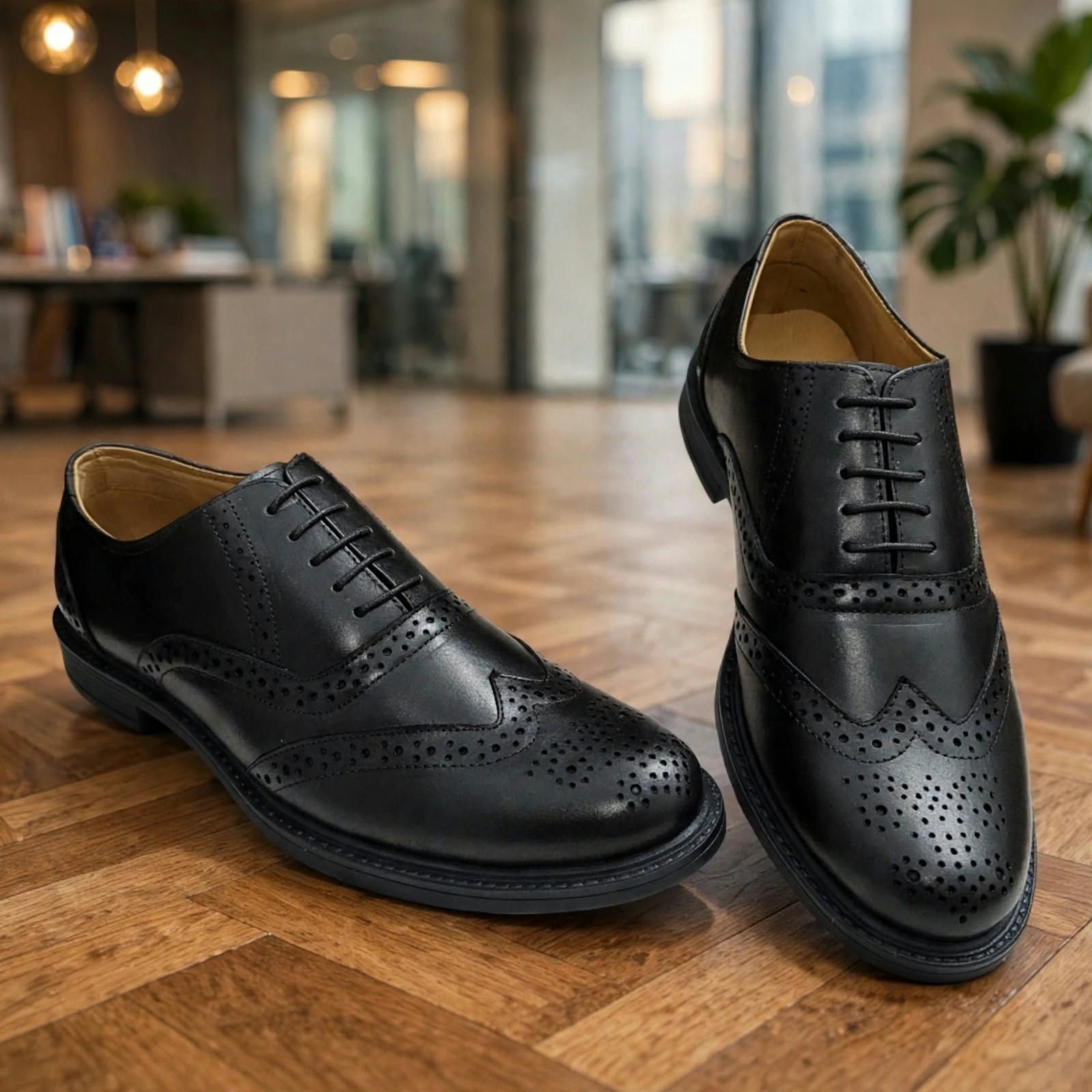 TI-Brouge Shoe Black Premium CRUST Genuine Leather TPR SOLE High Quality shoe