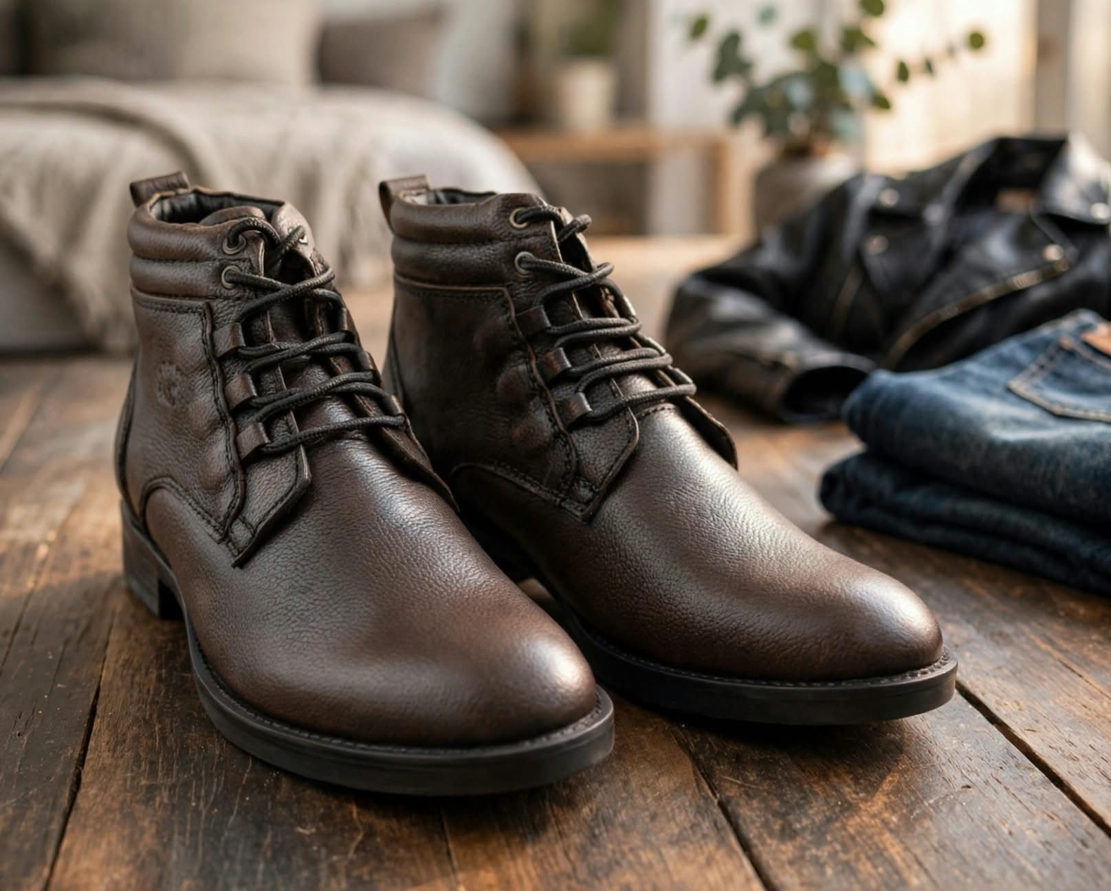 TI-RR Classic Brown Premium Genuine Brushoff Leather Handmade Boots For Men