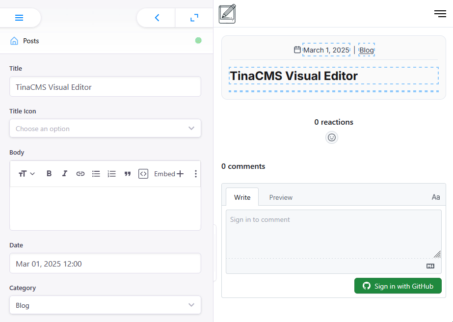 TinaCMS editor