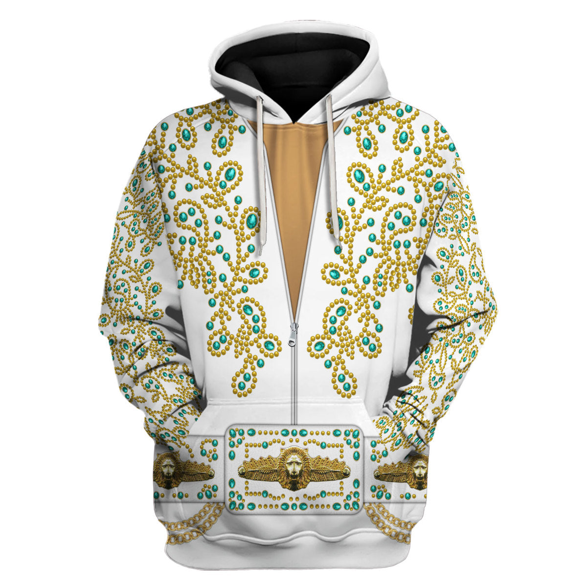 Gearhomie Elvis Spanish Flower - White With Green Stones Costume hoodie zip