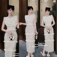Váy ren cộc tay dáng dài tiểu thơ sang chảnh đi tiệc tại Đà Nẵng size M
