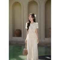 Set áo ren thêu hoa lá kèm quần lụa dáng dài thanh lịch đi tiệc tại Đà Nẵng size M