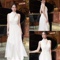 Váy lụa dài tứ thân cách điệu cổ yếm sang trọng dáng dài đi tiệc tại Đà Nẵng size M