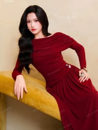 Váy dự tiệc lệch vai dáng dài chất thun cao cấp thanh lịch đi tiệc tại Đà Nẵng size M
