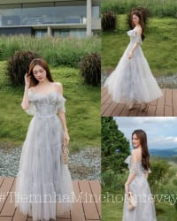 Sò Vintage - Đầm dáng dài JASPE 2 dây che vai tùng lưới rộng xòe đi tiệc tại Đà Nẵng size M