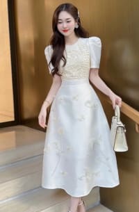 Váy nữ dáng dài có tay chất tafta form xòe sang trọng đi tiệc đi tiệc tại Đà Nẵng size M