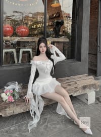 Set áo tua rua mix quần bí thụng chất thun co giãn mềm mịn nữ đi tiệc tại Đà Nẵng size M