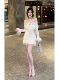 Váy body dáng ngắn trễ vai phối thun tôn dáng nữ đi tiệc tại Đà Nẵng size S