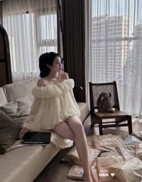 BAOBOI  - Set áo kiểu nữ trễ vai tay dài form bí bồng chất tơ mềm mại tiểu thư  mix chân váy xinh đi tiệc tại Đà Nẵng size M