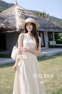 BAOBOI Set Tơ Lót Lụa Nữ Tính, Thanh Thoát, Chuẩn Nàng Thơ dáng dài đi tiệc tại Đà Nẵng size S