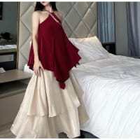 Set áo yếm lụa hàn phối chân váy tơ bèo tầng đi tiệc tại Đà Nẵng size M