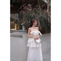 Đầm tơ dây yếm đính nơ phối tầng đi tiệc tại Đà Nẵng size M
