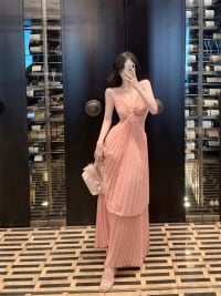 Váy Đầm Maxi 2 Dây Dáng Xòe Xếp Li Khoét Eo Hở Lưng Đi Biển Sexy - Hàng Quảng Châu Dalyn đi tiệc tại Đà Nẵng size M