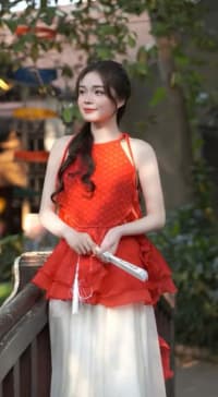Set yếm áo đỏ tua rua mix chân váy trắng đi tiệc tại Đà Nẵng size M