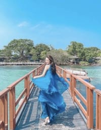 Maxi xanh da trời áo rời và chân váy đi tiệc tại Đà Nẵng size M