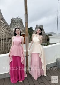 Set yếm áo tua rua TRẮNG / HỒNG mix chân váy 2 màu đi tiệc tại Đà Nẵng size M