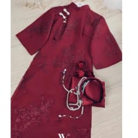 Áo dài đỏ 4 tà vải tơ cổ đính nút đi tiệc tại Đà Nẵng size M