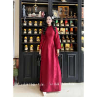 Áo dài đỏ truyền thống vải gấm đi tiệc tại Đà Nẵng size M