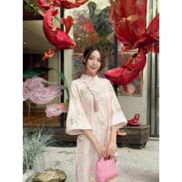 Áo dài hoa sen thêu  xinh sang đi đám tiệc đi tiệc tại Đà Nẵng size M