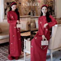 Áo dài đỏ đính bướm cổ tròn đi tiệc tại Đà Nẵng size M