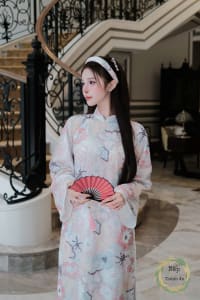 Áo dài kim sa hồng hoa to xinh đi tiệc tại Đà Nẵng size M