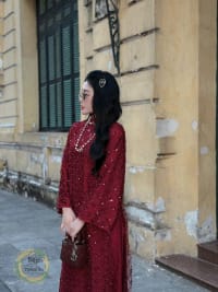 Áo dài đỏ kim sa đi tiệc tại Đà Nẵng size M