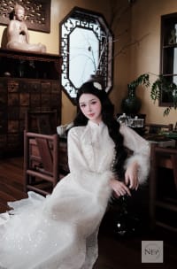 Áo dài trắng kim sa tay lông đi tiệc tại Đà Nẵng size M