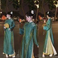 Áo dài xanh lá 4 tà HAH đi tiệc tại Đà Nẵng size M